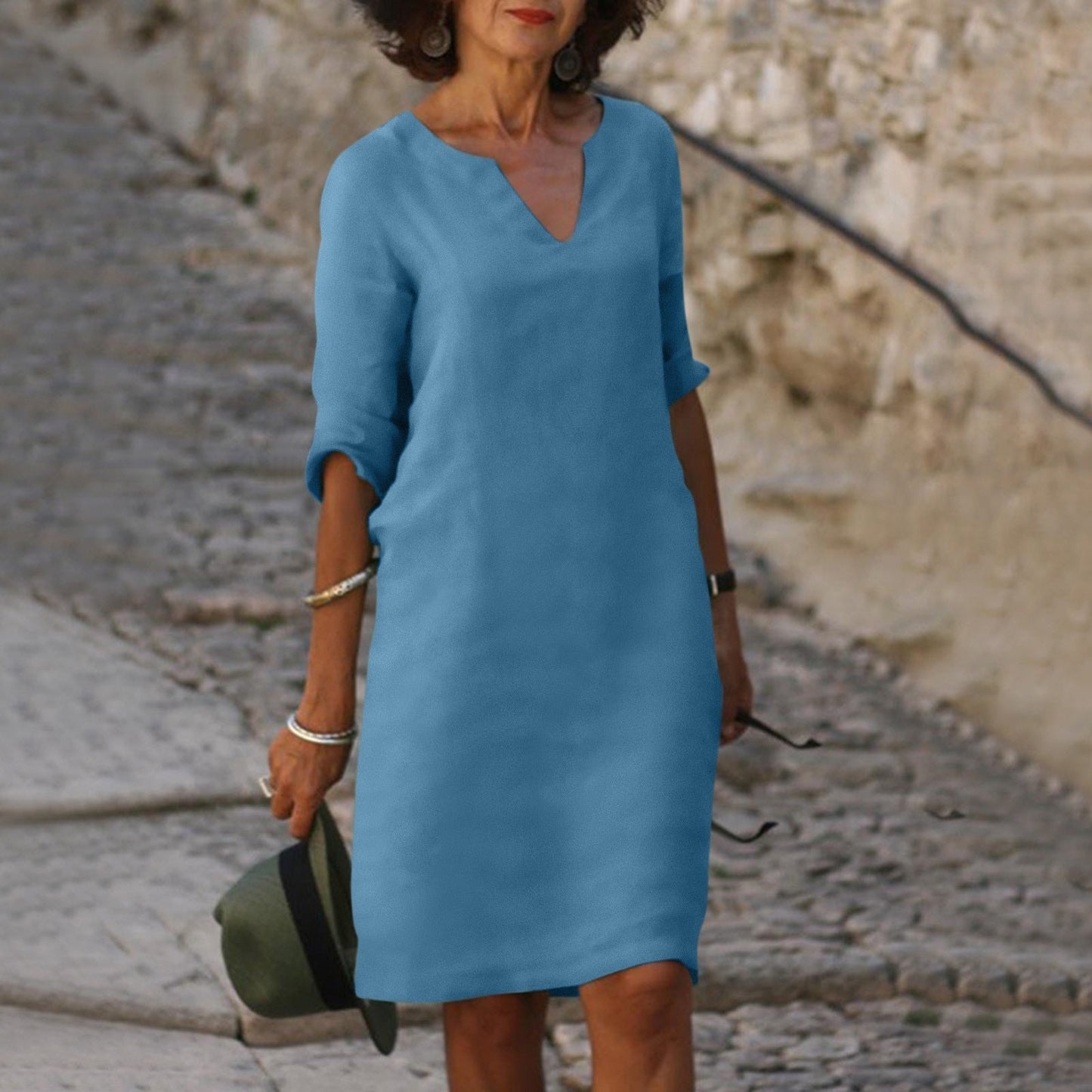 Summer Dress Women - Elegant V-Neck Polyester Dress for Casual or Party