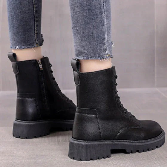 Botas de invierno de cuero negro – Calzado elegante y cálido para mujer