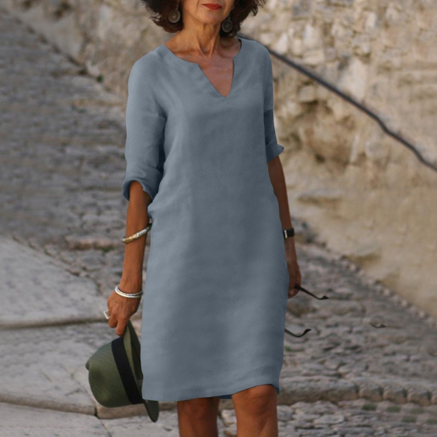 Summer Dress Women - Elegant V-Neck Polyester Dress for Casual or Party