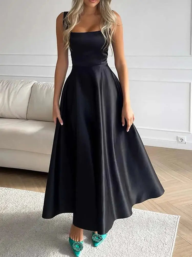 Vestido maxi mujer – Vestido sin mangas moderno con cintura alta y elegante