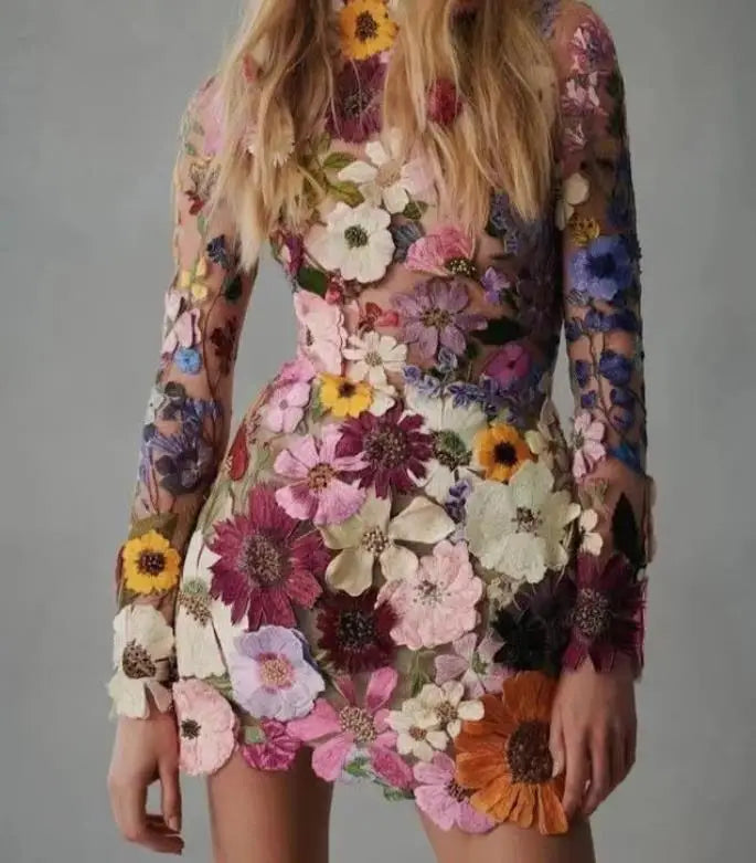 Vestido de flores tridimensional – Vestido elegante y floral para ocasiones especiales