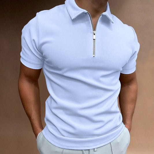 Men's Short Sleeve Polo Shirt – Stylish Zipper Design for Casual Wear