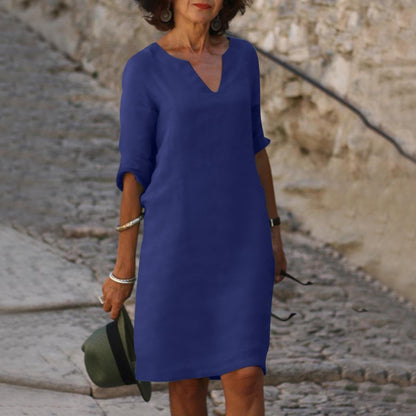 Summer Dress Women - Elegant V-Neck Polyester Dress for Casual or Party