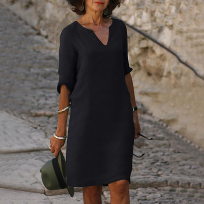 Summer Dress Women - Elegant V-Neck Polyester Dress for Casual or Party