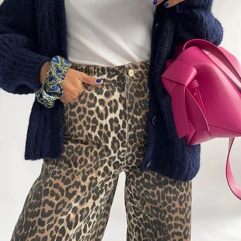 Jeans vintage mujer - Pantalones estampado leopardo chic