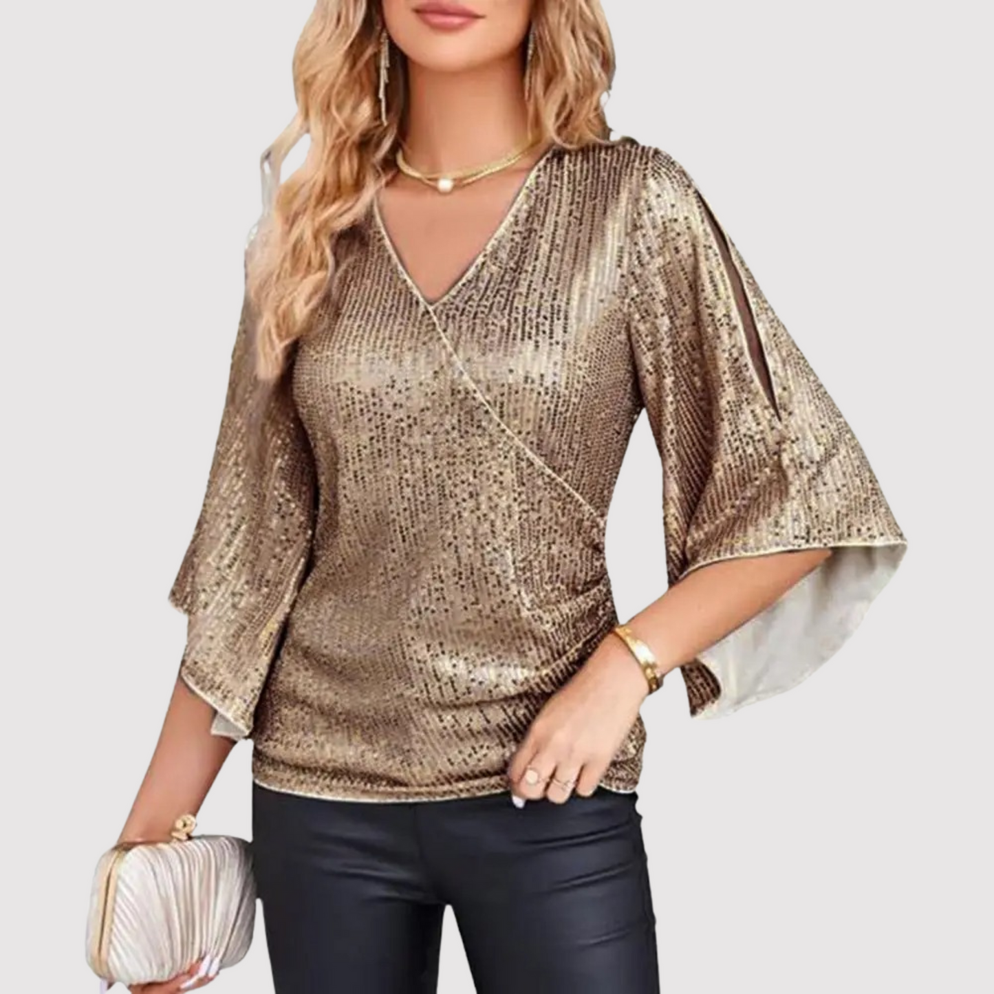 Top de lentejuelas elegante mujer – Blusa cómoda y chic para fiesta