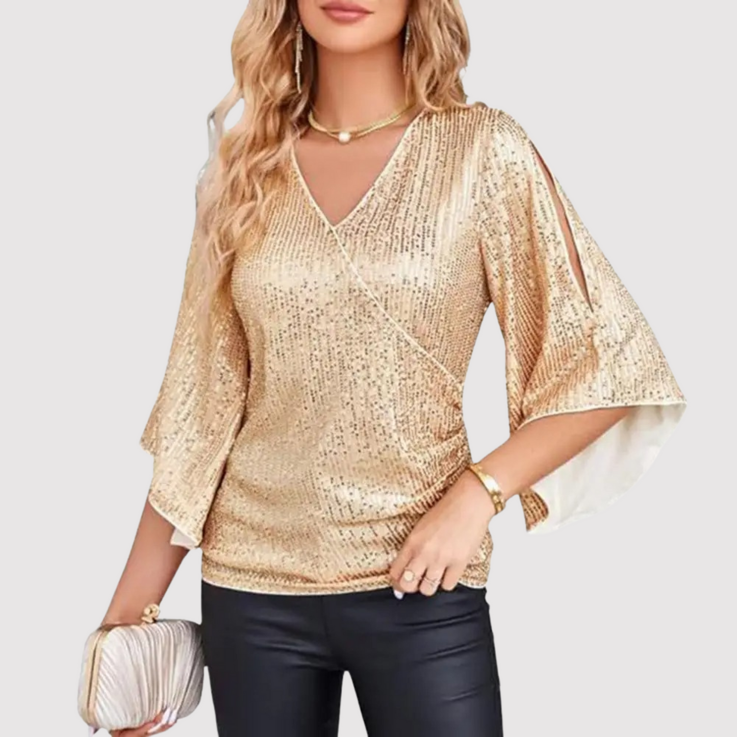 Top de lentejuelas elegante mujer – Blusa cómoda y chic para fiesta