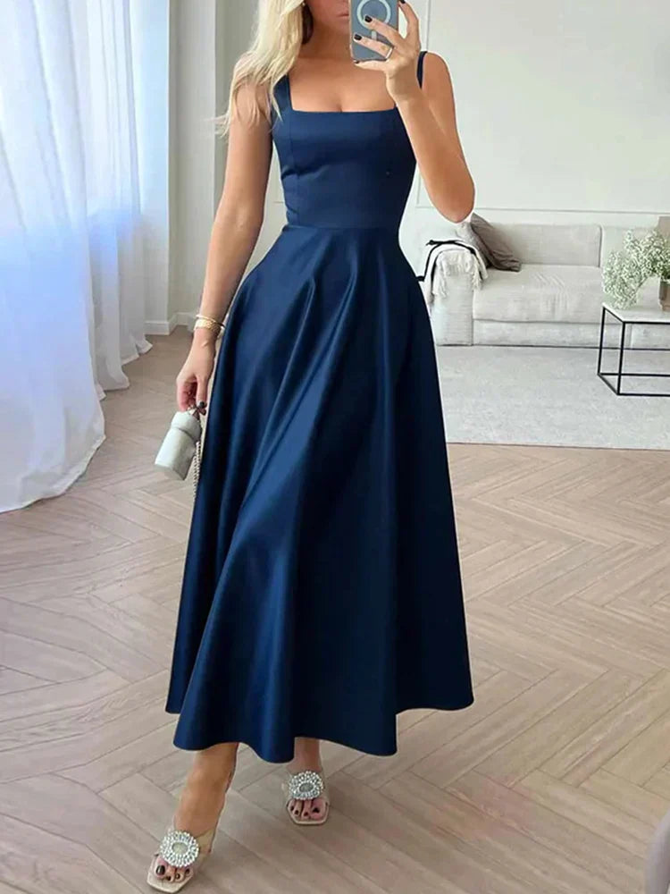 Vestido maxi mujer – Vestido sin mangas moderno con cintura alta y elegante