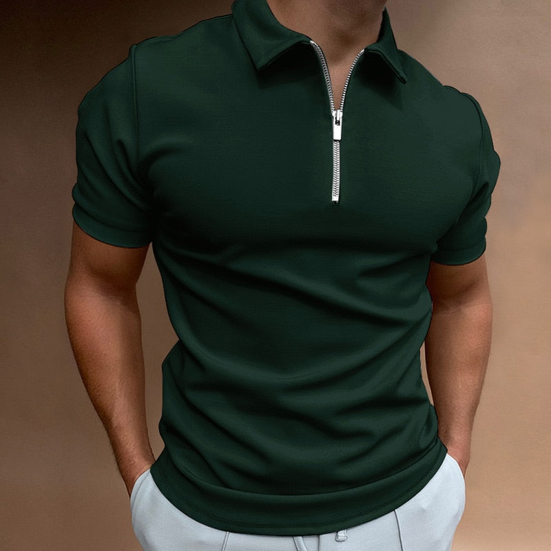 Men's Short Sleeve Polo Shirt – Stylish Zipper Design for Casual Wear