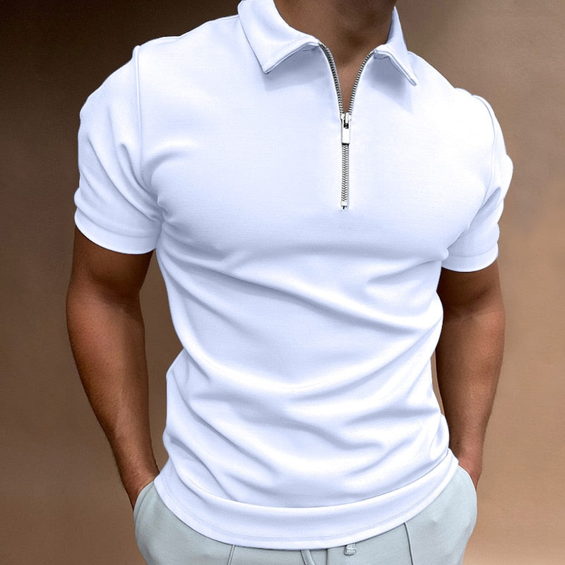 Men's Short Sleeve Polo Shirt – Stylish Zipper Design for Casual Wear