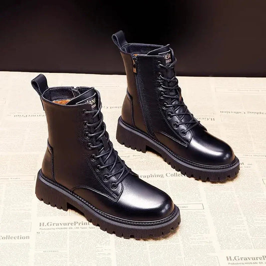 Botas de invierno de cuero negro – Calzado elegante y cálido para mujer