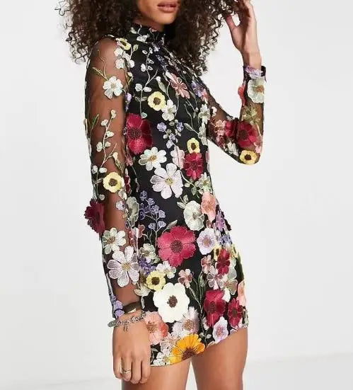 Vestido de flores tridimensional – Vestido elegante y floral para ocasiones especiales