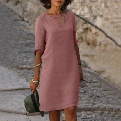Summer Dress Women - Elegant V-Neck Polyester Dress for Casual or Party