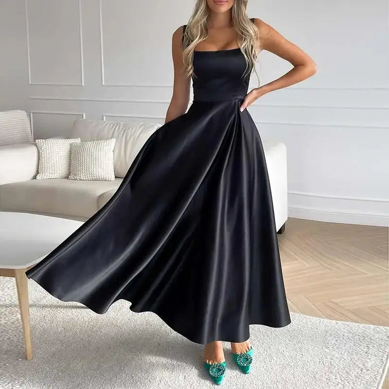 Vestido maxi mujer – Vestido sin mangas moderno con cintura alta y elegante