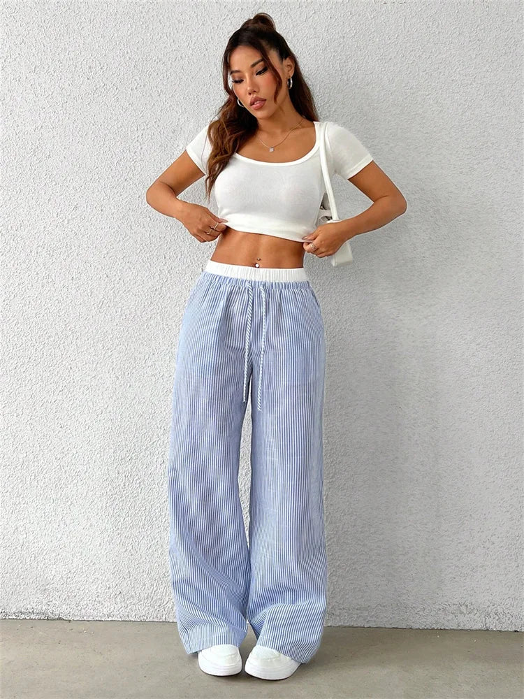 Pantalón a rayas mujer – Pantalón ancho elegante y cómodo