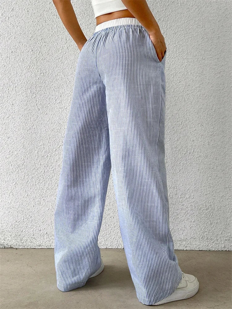 Pantalón a rayas mujer – Pantalón ancho elegante y cómodo