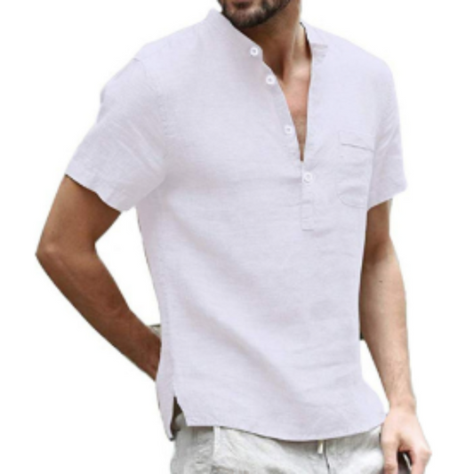 Camisa de verano hombre – Camisa corta cuello alto ligera y fresca