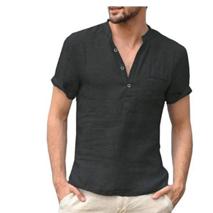 Camisa de verano hombre – Camisa corta cuello alto ligera y fresca