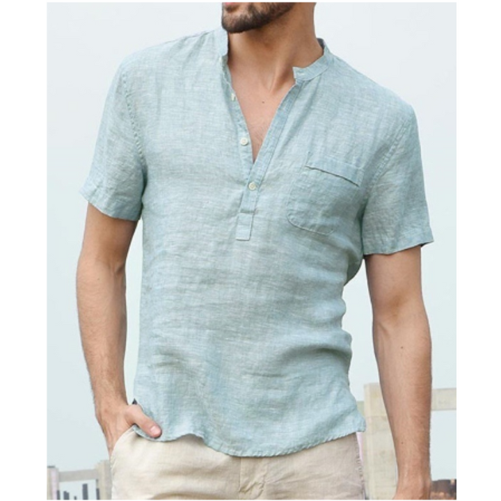 Camisa de verano hombre – Camisa corta cuello alto ligera y fresca