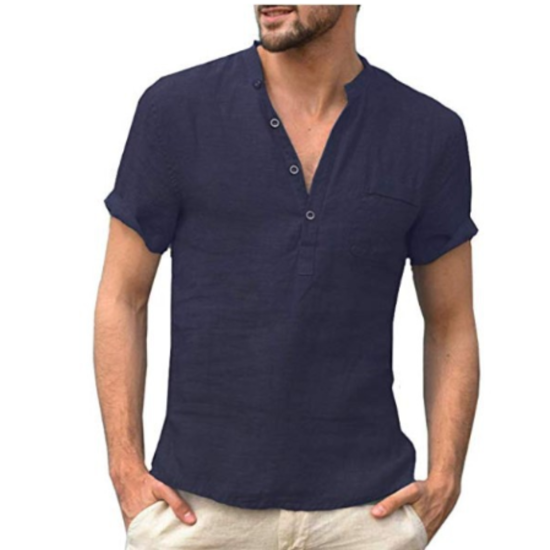 Camisa de verano hombre – Camisa corta cuello alto ligera y fresca