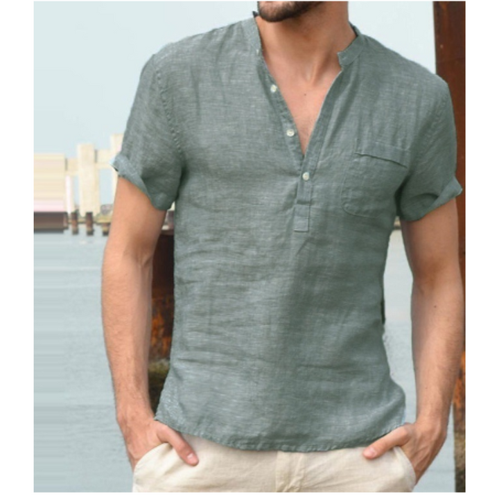 Camisa de verano hombre – Camisa corta cuello alto ligera y fresca