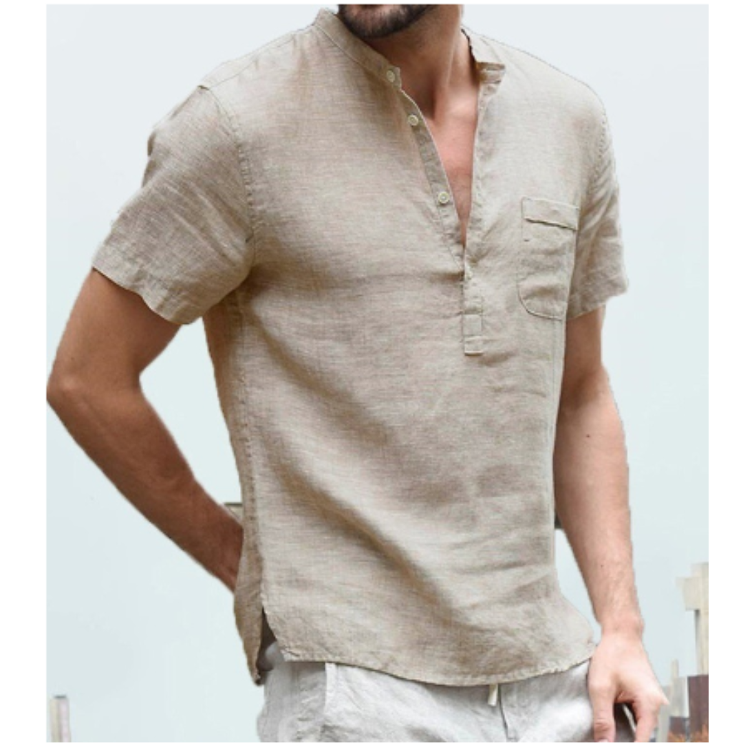 Camisa de verano hombre – Camisa corta cuello alto ligera y fresca