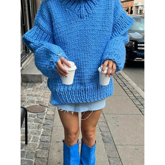 Suéter elegante dama – Suéter oversized de cuello alto para otoño