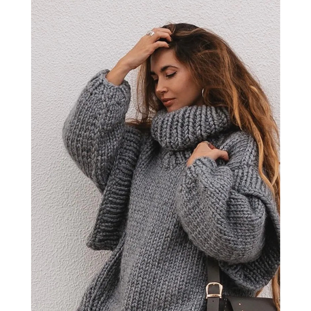 Suéter elegante dama – Suéter oversized de cuello alto para otoño