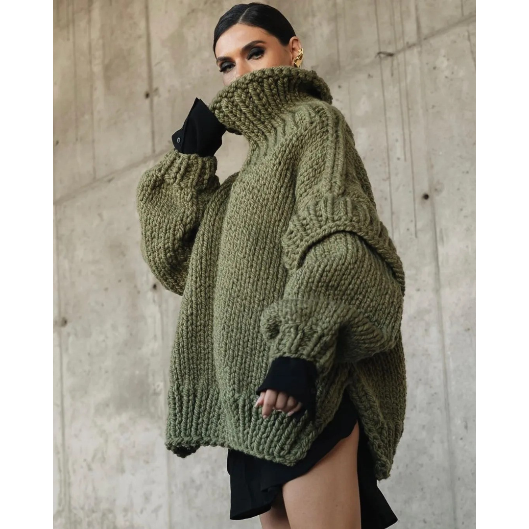 Suéter elegante dama – Suéter oversized de cuello alto para otoño