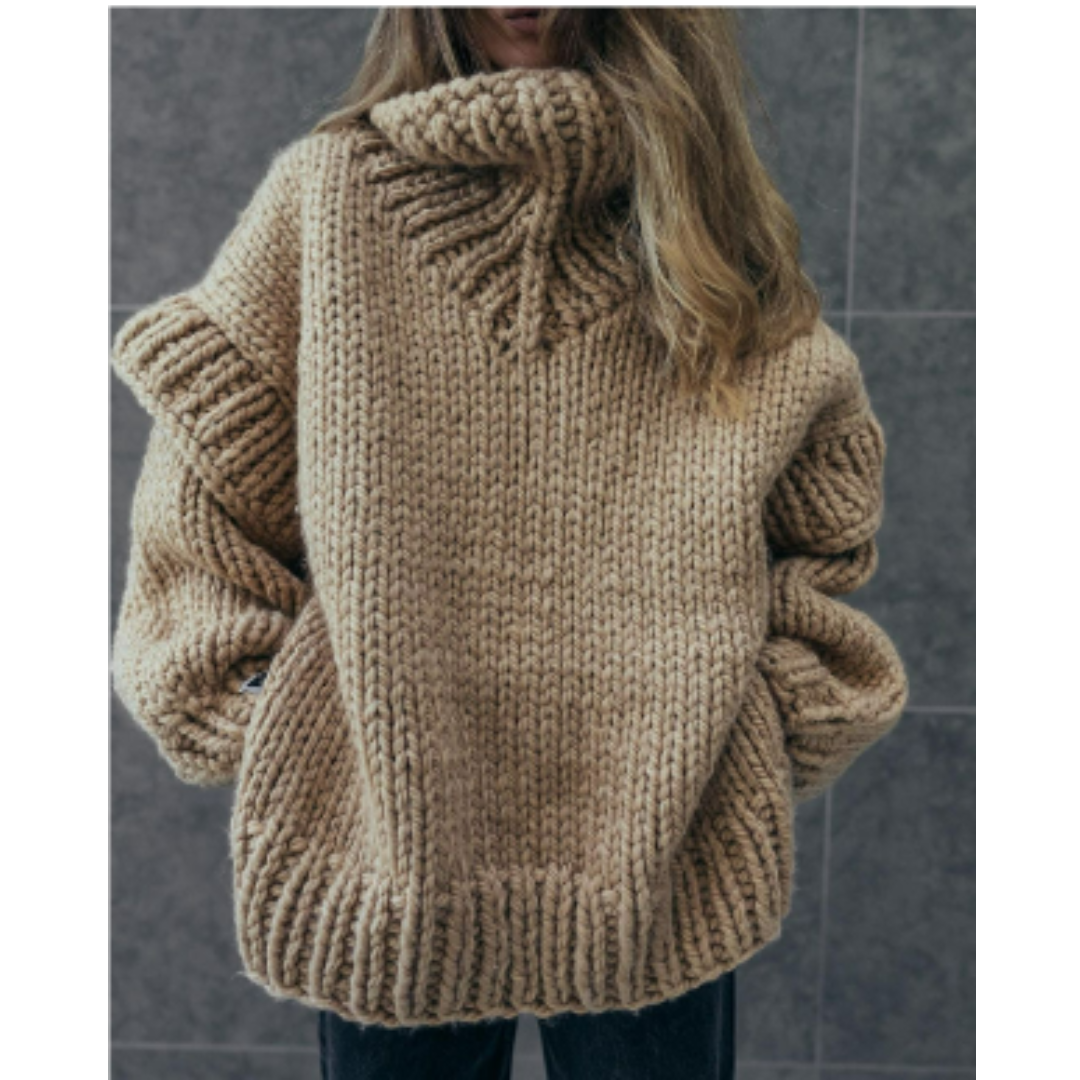 Suéter elegante dama – Suéter oversized de cuello alto para otoño