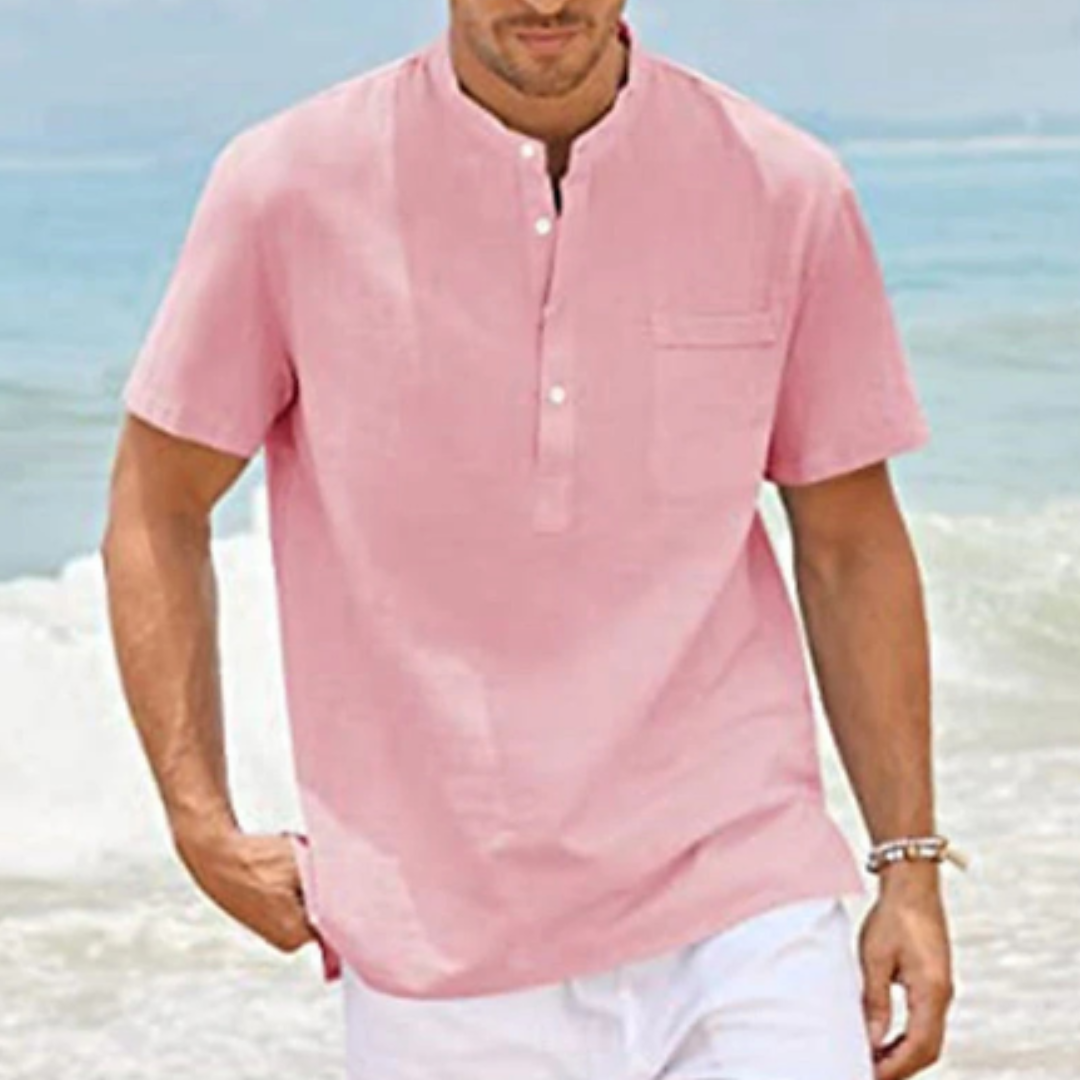 Camisa de verano hombre – Camisa corta con cuello mandarín ligera y fresca