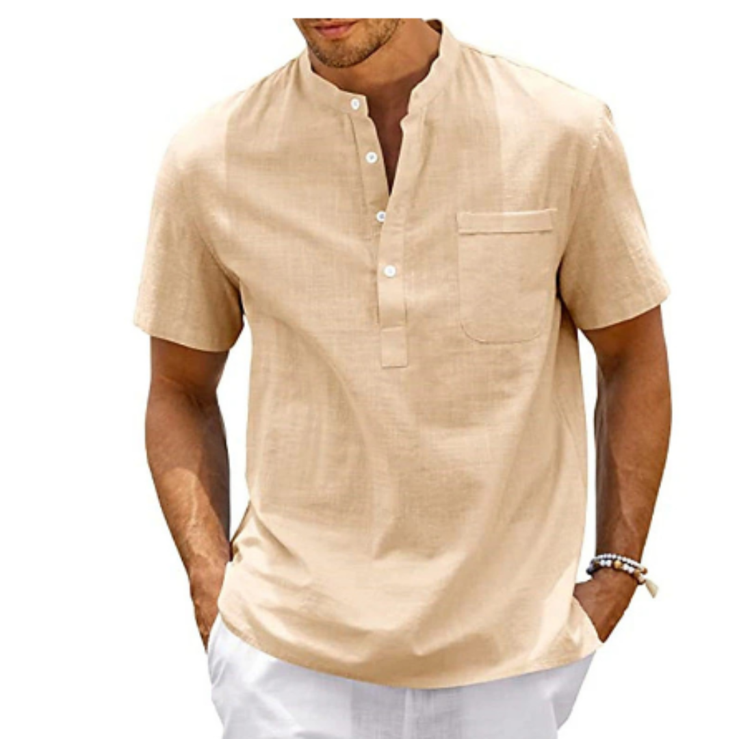 Camisa de verano hombre – Camisa corta con cuello mandarín ligera y fresca