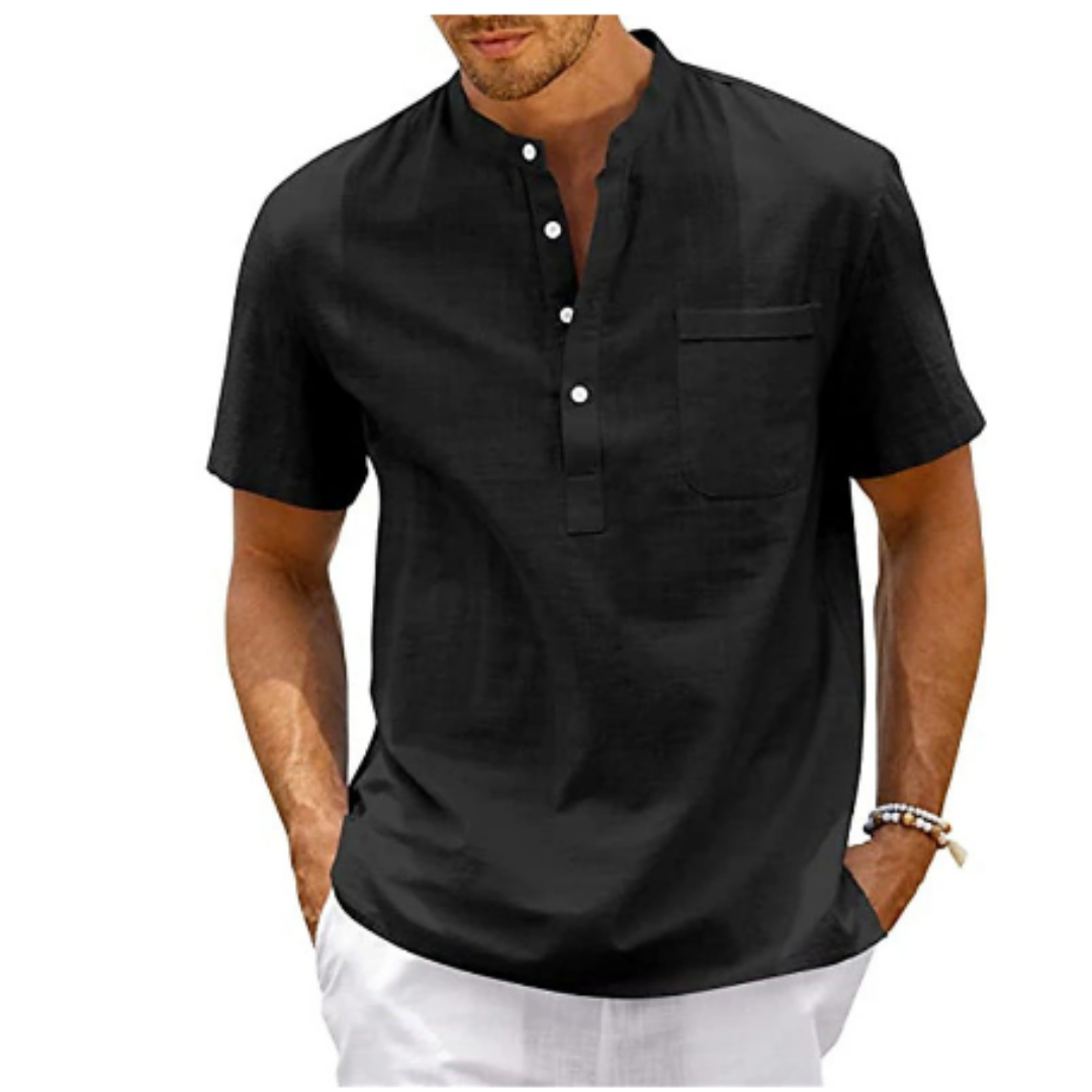 Camisa de verano hombre – Camisa corta con cuello mandarín ligera y fresca