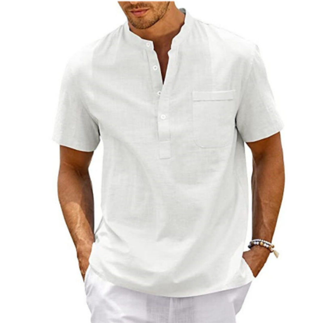 Camisa de verano hombre – Camisa corta con cuello mandarín ligera y fresca