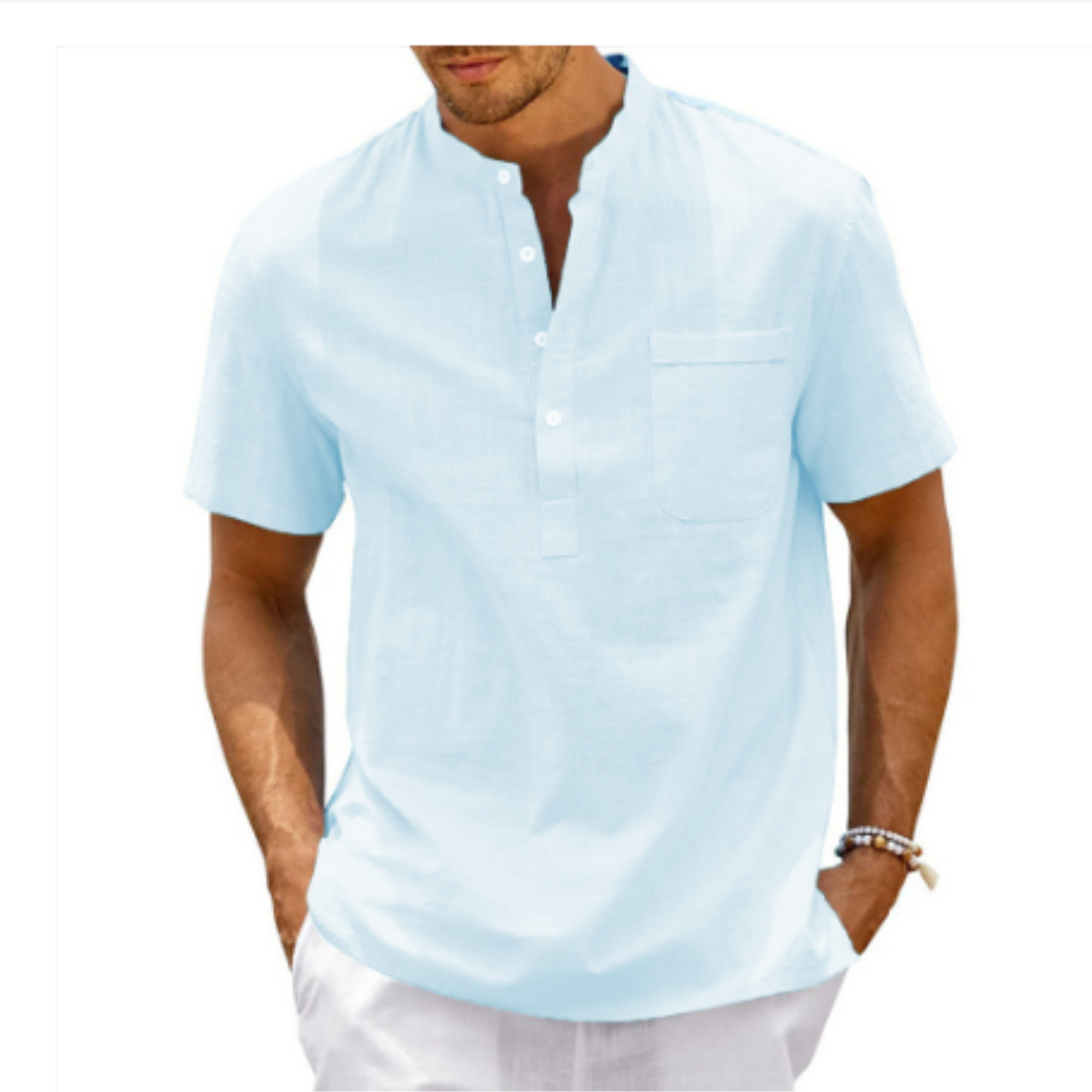 Camisa de verano hombre – Camisa corta con cuello mandarín ligera y fresca