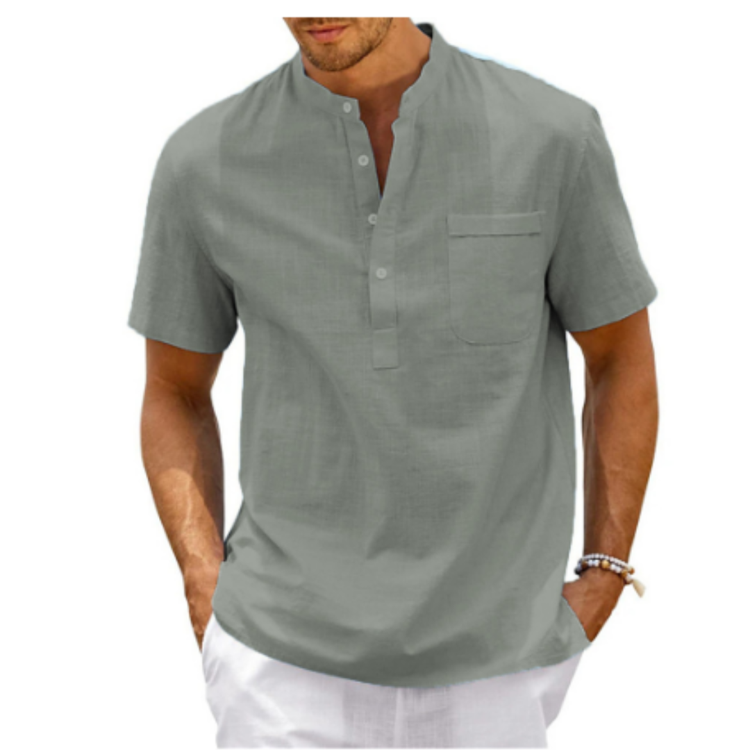 Camisa de verano hombre – Camisa corta con cuello mandarín ligera y fresca