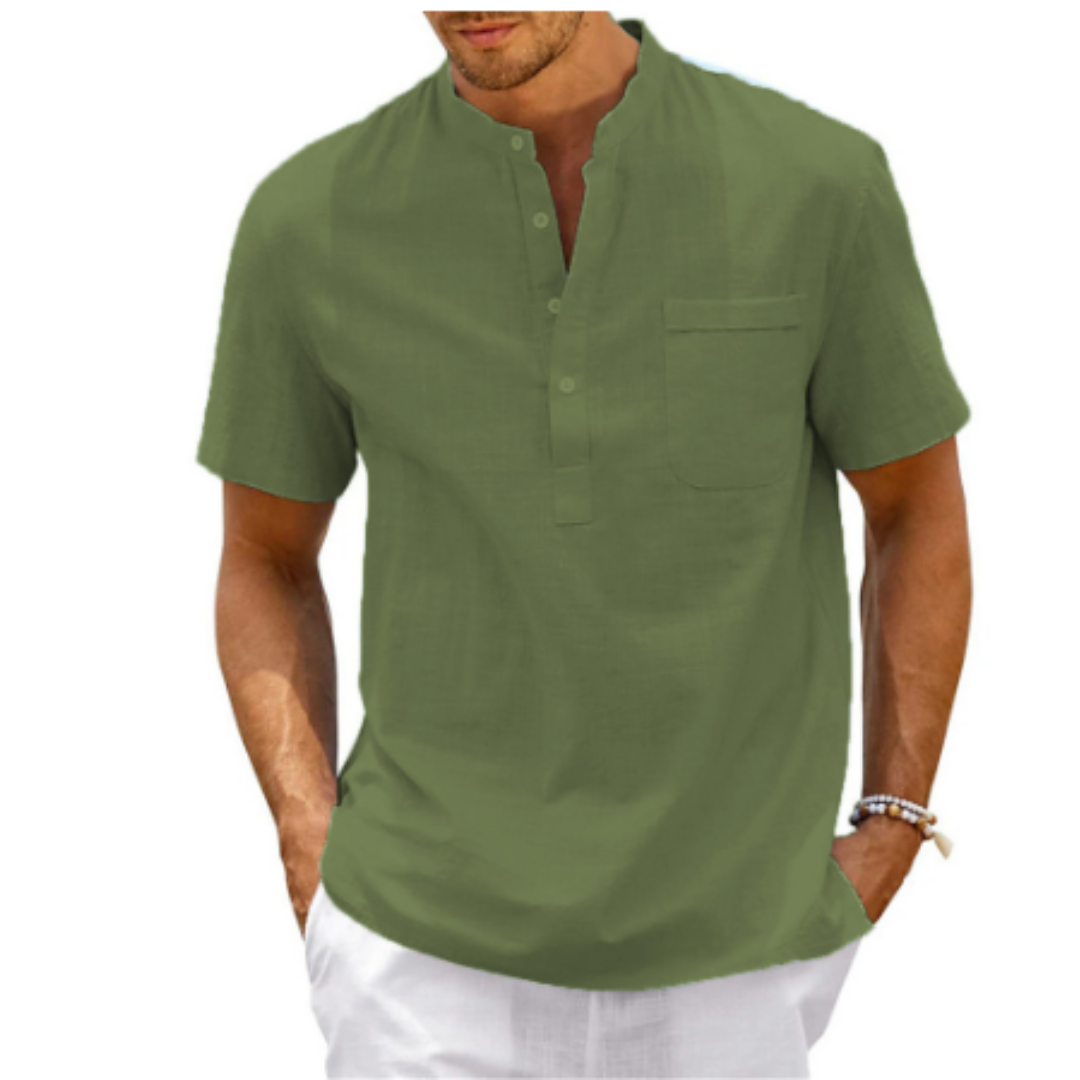 Camisa de verano hombre – Camisa corta con cuello mandarín ligera y fresca