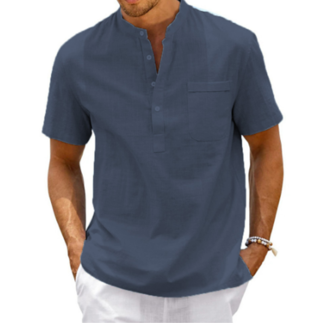 Camisa de verano hombre – Camisa corta con cuello mandarín ligera y fresca