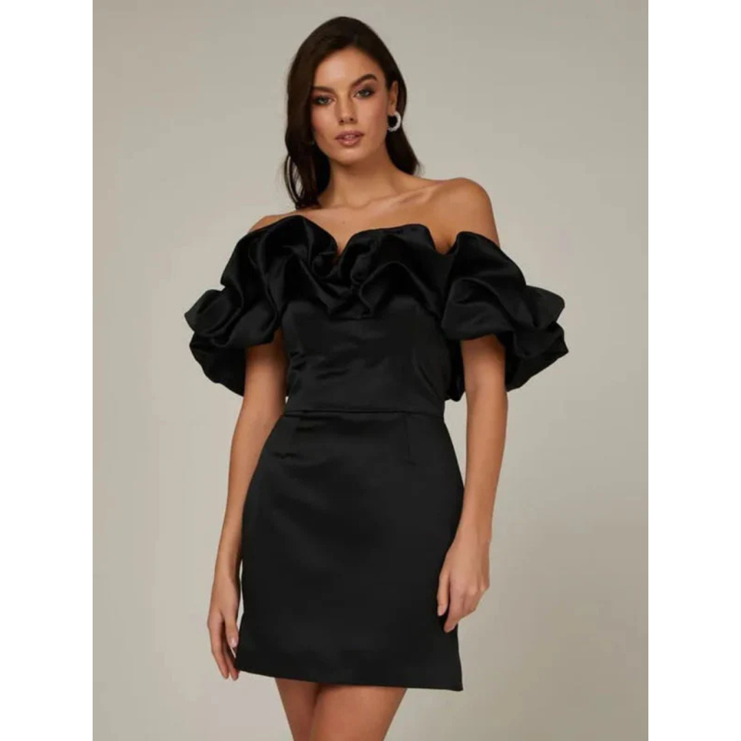 Vestido elegante corto dama – Vestido off shoulder chic para ocasiones