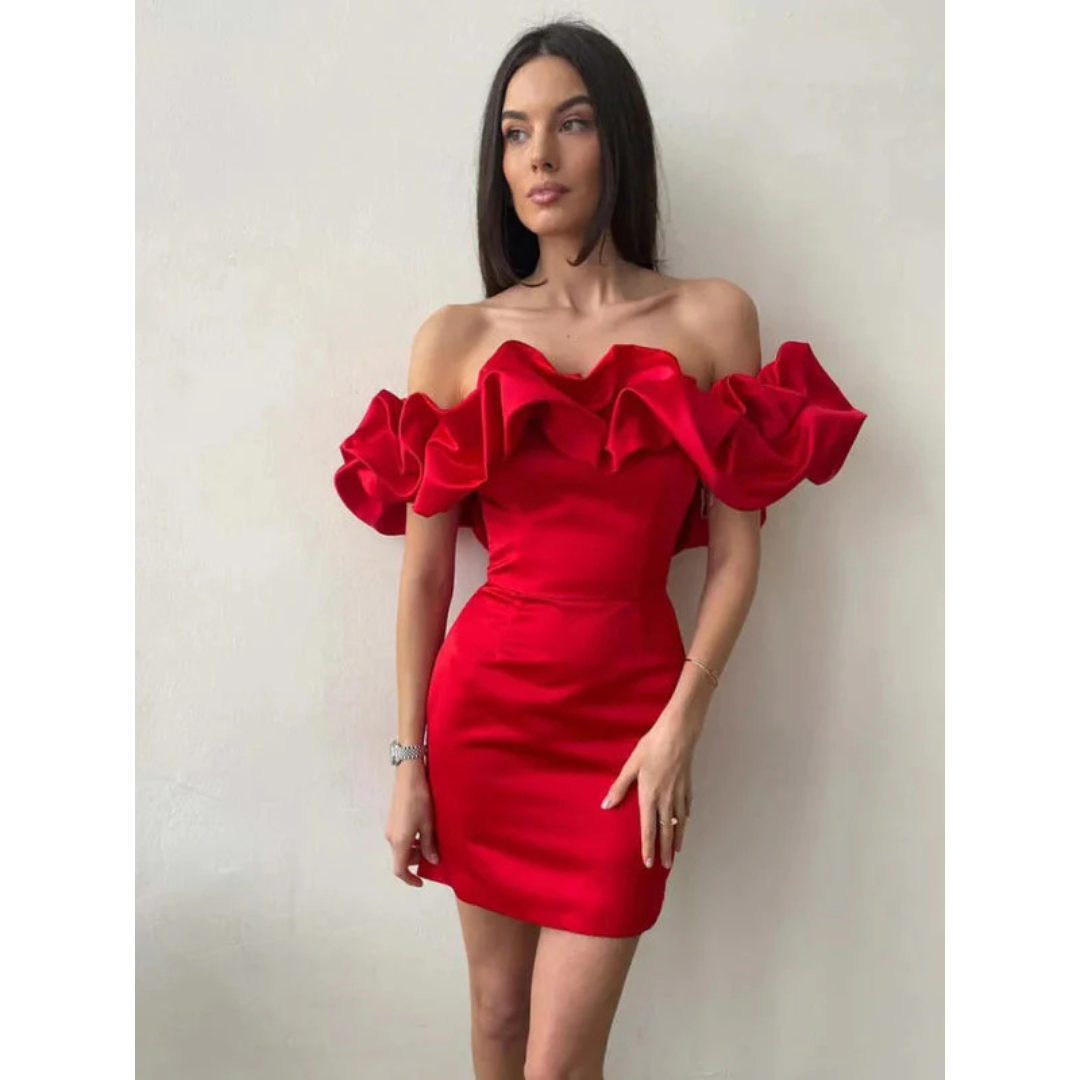 Vestido elegante corto dama – Vestido off shoulder chic para ocasiones