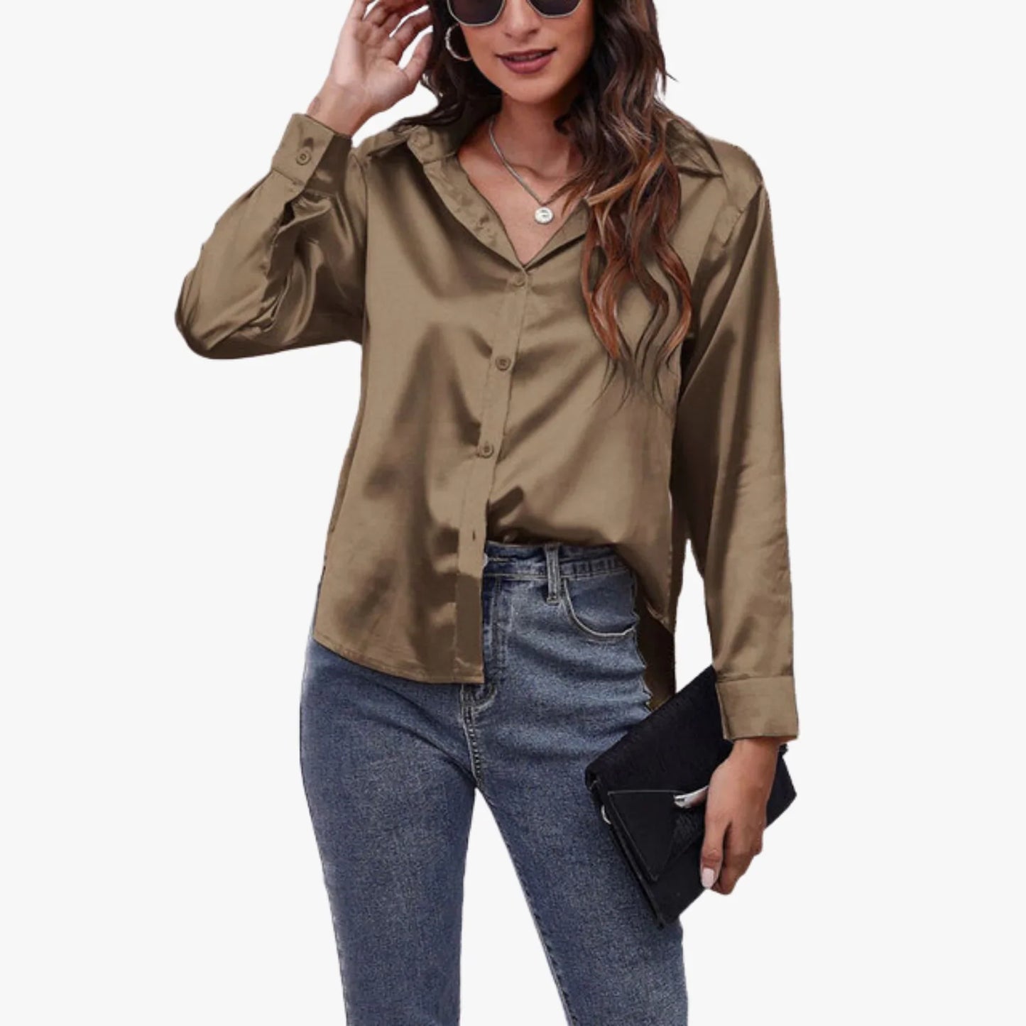 Camisa de seda mujer – Blusa de manga larga elegante y suave