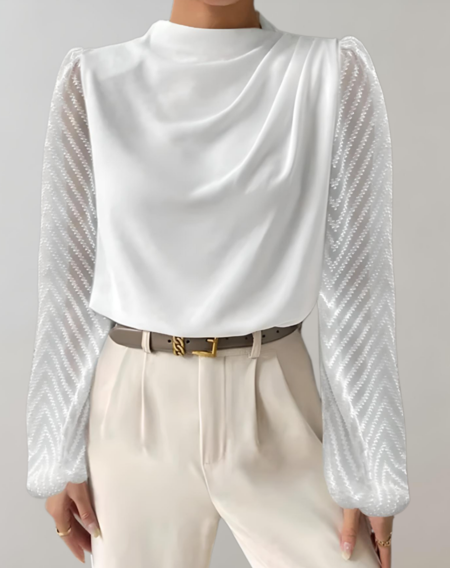 Top blanco elegante mujer – Blusa con cuello redondo chic y versátil