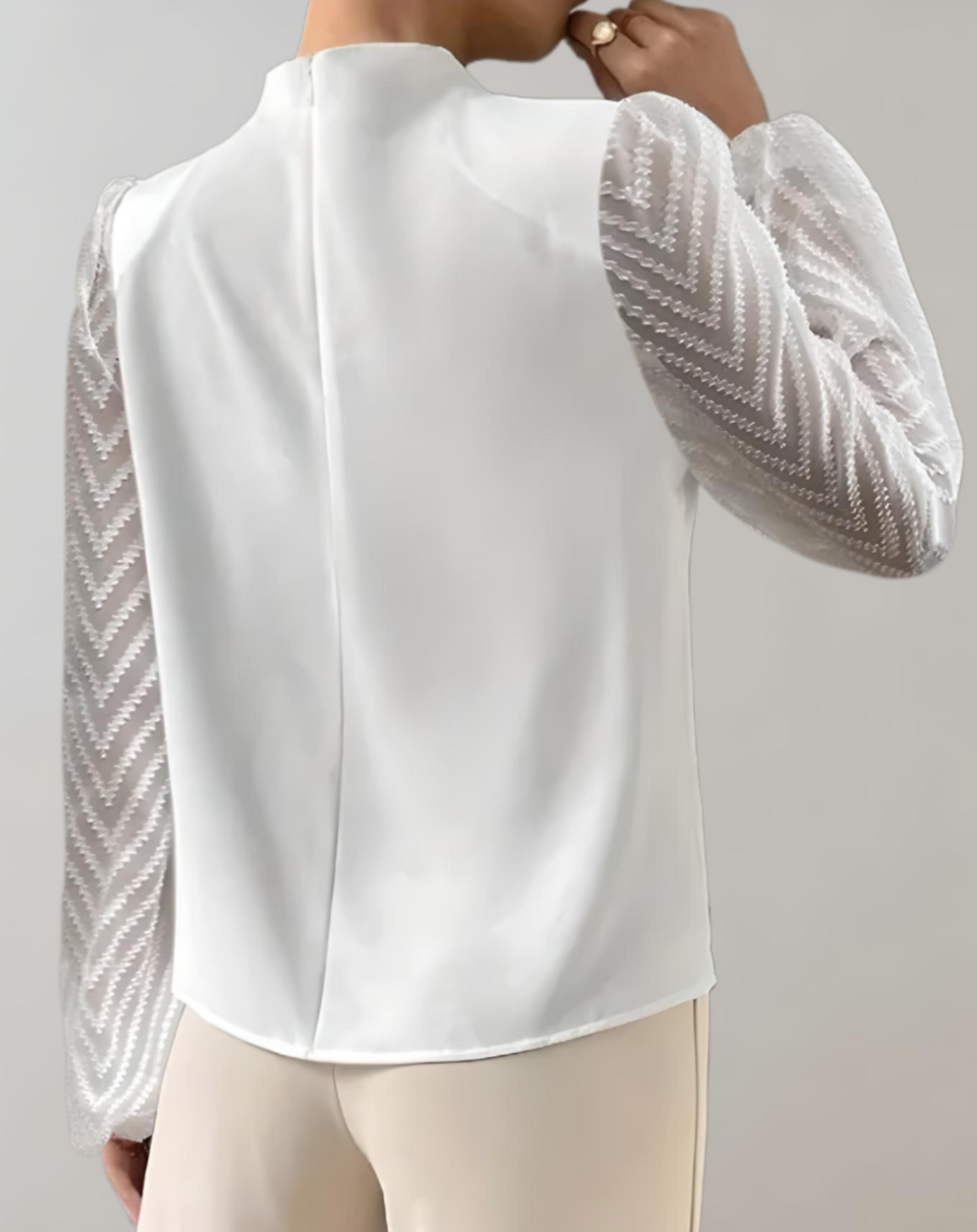 Top blanco elegante mujer – Blusa con cuello redondo chic y versátil