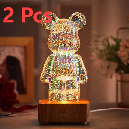 3D Projection Lamp – Colorful Firework Bear Night Light