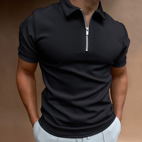 Men's Short Sleeve Polo Shirt – Stylish Zipper Design for Casual Wear