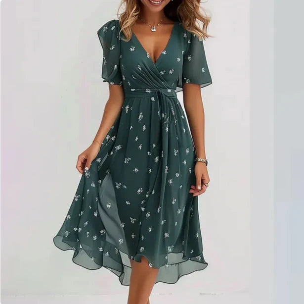 Vestido midi mujer – Vestido envolvente con escote V elegante y cómodo