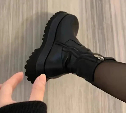 Chunky Ankle Boots – Elastic Synthetic Leather Fashion Footwear