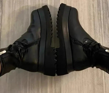 Chunky Ankle Boots – Elastic Synthetic Leather Fashion Footwear
